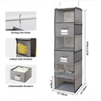 2 Pack 6 Shelves Hanging Closet Organizer with 2 Drawer, Hanging Storage with 4 Side Pockets for Clothes Shoes, 43.5"x12"x12"(Gray)