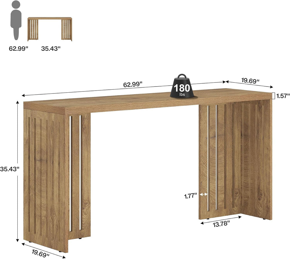 Tribesigns 63-Inch Bar Table with Louvered Base, Natural