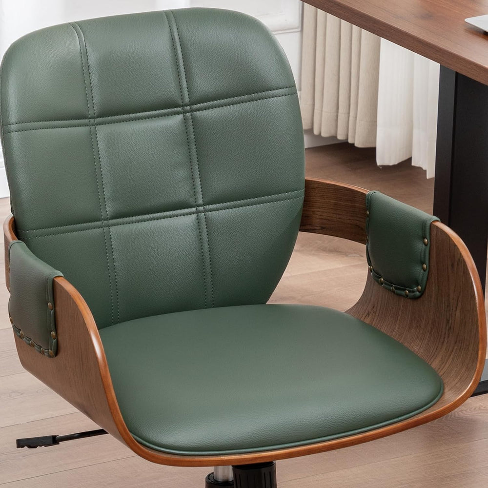 Mid Century Modern Desk Chair, Faux Leather Office Chair with Walnut Finish |...