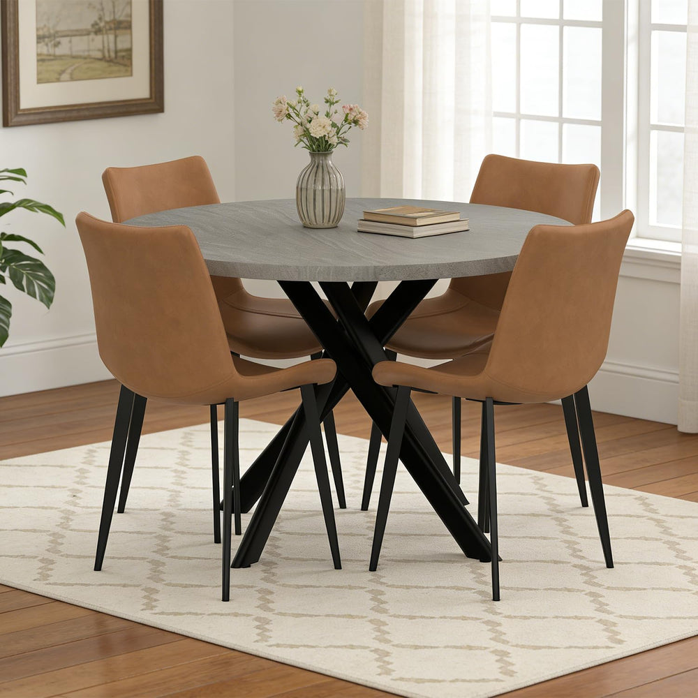 44" Round Dining Table with Chair Set for 4, Modern Mid-Century Dining T...