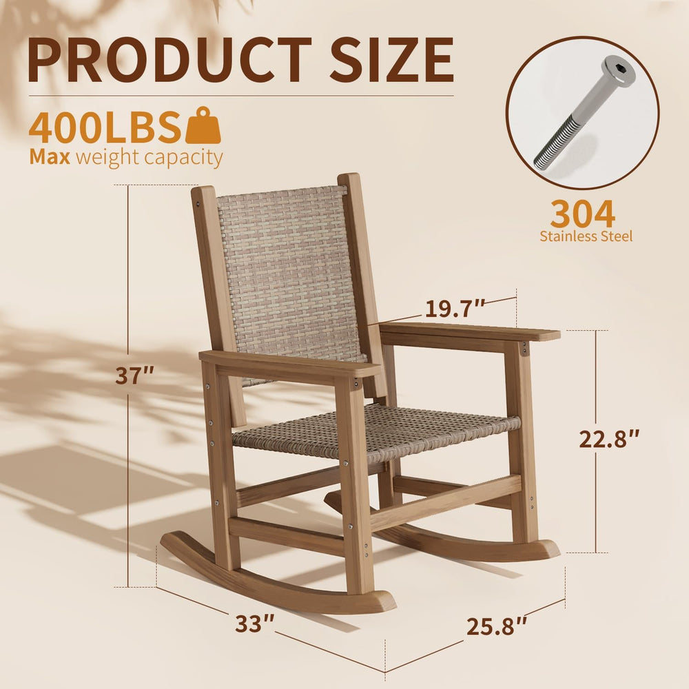 HDPE Outdoor Rocking Chair Set of 2, Wicker Patio Rocking Chair for Adult, Al...
