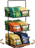 3 Tier Rotating Tea Bag Organizer, Iron and Acacia Wood 360°Spinning Carousel 150 Teabags Holder with Handle for Easy Moving, 12 Compartment Caddy for Pantry Kitchen Office Gift Giving(No Assembly)