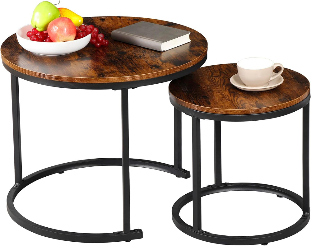 ZENY Nesting Coffee Table Set of 2, 23.6inch Round Coffee Table Wood Grain To...