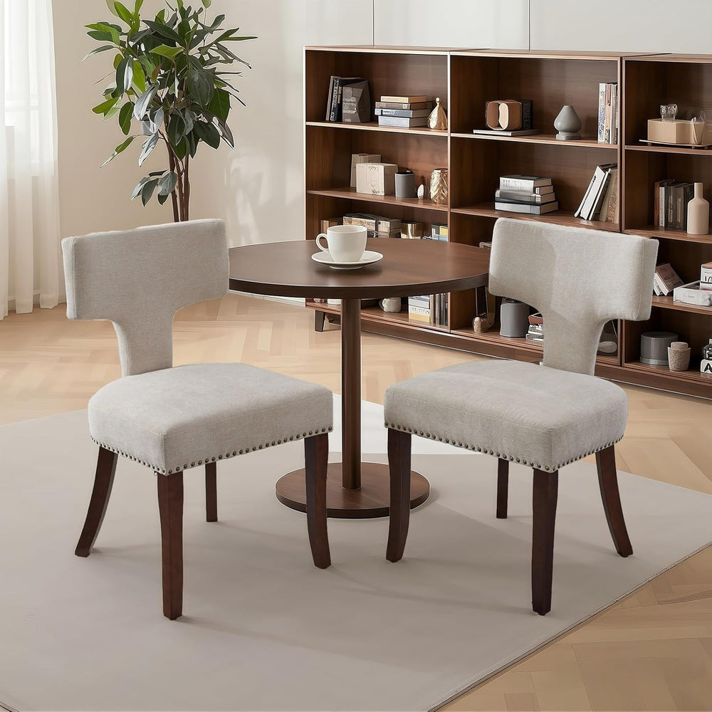 SoarFlash Modern Wooden Dining Chairs Set of 6, Farmhouse Linen Fabric Uphols...