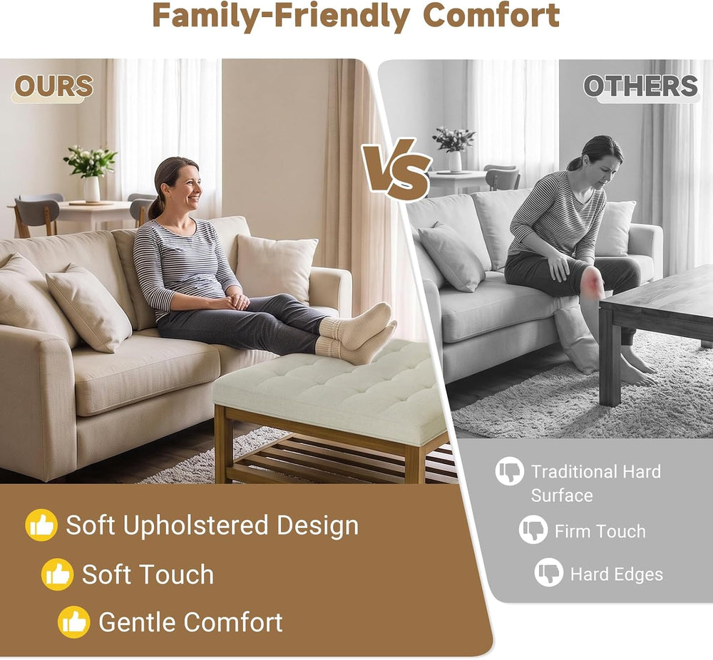 Befurtori Ottoman with Storage Bench, Linen Ottoman Coffee Table, Ivory | Sol...
