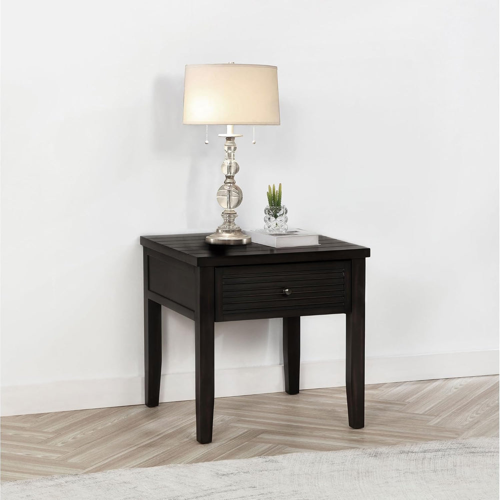 Sutter, End Table, Side Table, Java Pine Veneer Accent Table, Square Living R...