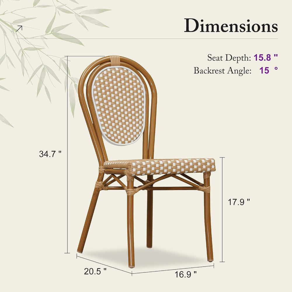 PURPLE LEAF Patio Dining Chair Set of 2 Bamboo Finish Amber White
