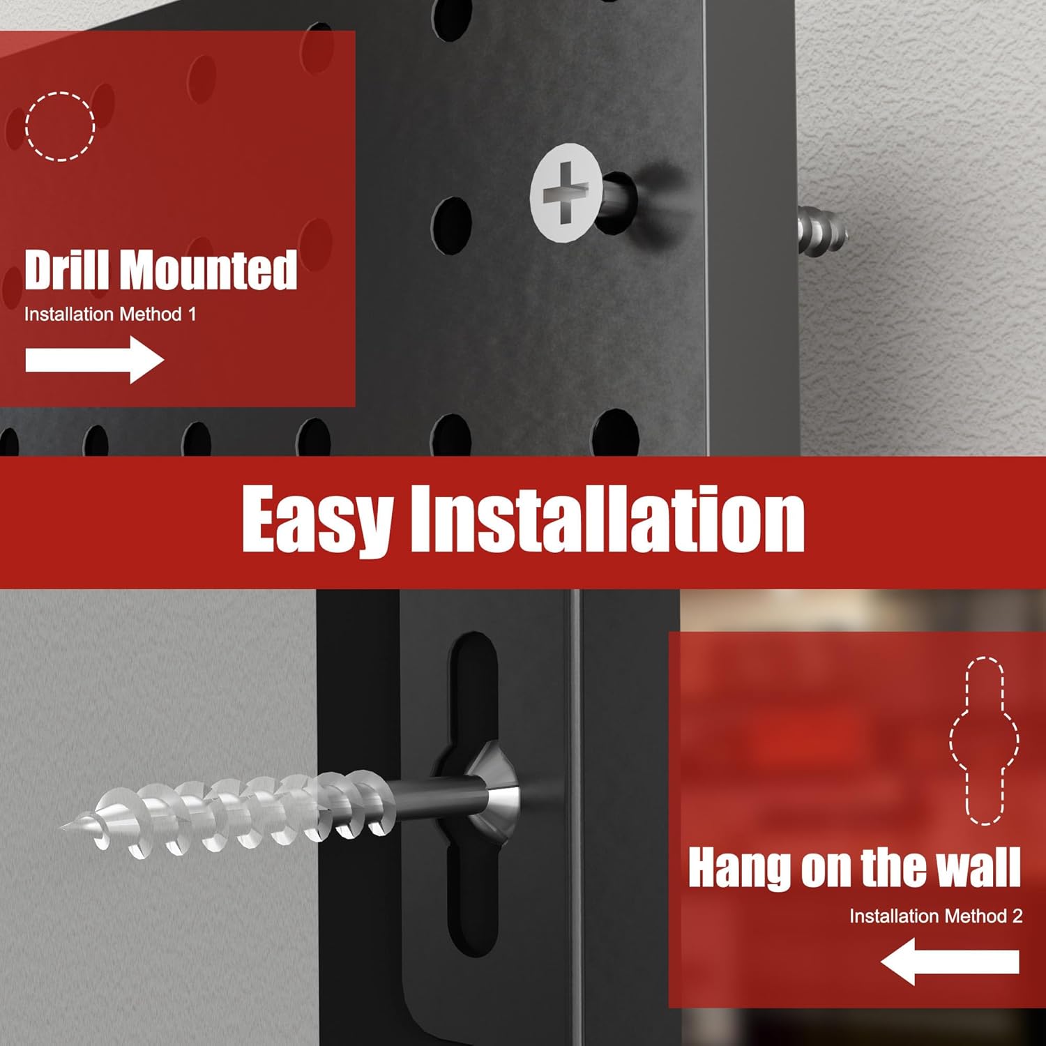 Peg Board 8 Pack Metal Pegboard Panels with 50 Hooks, Heavy Duty Pegboard Wall Organizer, Black Pegboards for Workbench, Garage Tool Storage, Office Organization, Kitchen, Craft Room