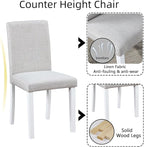 Dining Table Set for 4, 5-Piece Dining Room Table Set with Rectangular Crystal Decoration Table & 4 Upholstered Backrest Chairs, Counter Height Kitchen Sets with MDF Tabletop, White