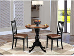 East West Furniture ESAN3-BCH-LC 3 Piece Kitchen Table & Chairs Set Contains a Round Dining Room Table with Pedestal and 2 Faux Leather Upholstered Dining Chairs, 30x30 Inch, Black & Cherry