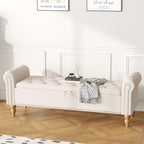 Furniliving 63” End of Bed Bench, Bedroom Bench with Button-Tufted, Large Upholstered Storage Ottoman Benches Entryway Bench with Storage Shoe Cabinet Bench, for Bedroom, Living Room, Linen, Beige