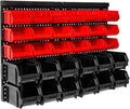 Wall Mounted Storage Bins, 30 Wall Mount Tool Organizer Bins Plastic Parts Rack Container, Easy Access Compartments For Tools, Hardware, Crafts, Office Supplies And More, Blackred