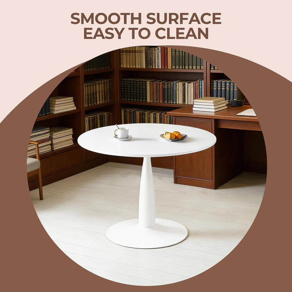 42" Round White Tulip Dining Table, Mid Century Modern Pedestal Kitchen ...