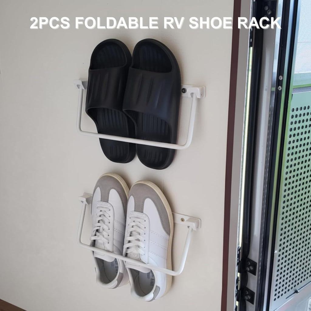 Foldable RV Shoe Rack, 13INCH Aluminum Wall-Mounted Camping Shoe Organizer, 90° Foldable Design for Space Saving, Easy Install Shoe Holder for RV, Camper, Tiny House, Apartment
