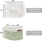 HNZIGE Storage Basket for Organizing Clothes(3 Pack) Decorative Storage Bins for Shelves Toys, Fabric Canvas Bins Storage Organizer with Handles(Gray&Green,15" X 11" X 9.5")