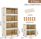 Plastic Stackable Storage Bins with 2 Lids and Wheels, Foldable Closet Organizers and Storage Containers, Collapsible Clear Drawer Storage Cabinet with Doors Ivory White 912 QT