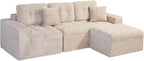 Eafurn 105" L-Shaped Boneless Modular Sectional Sofa with Movable Ottoman, Comfy Corduroy Floor Couch with Deep Seat and Tufted Seat, Flexible Module Combination for Living Room, No Assembly | Deep Seat, Wider Armrest, Free Combination, Tufted