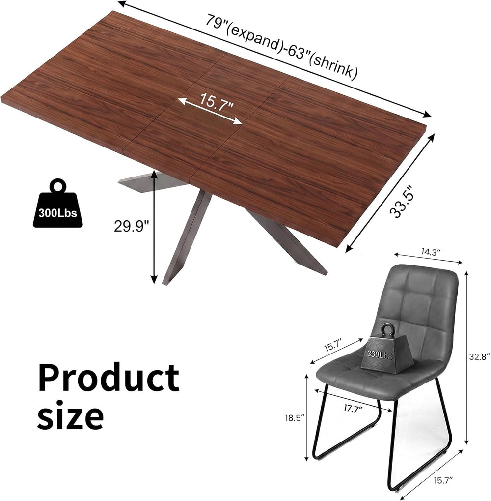 Extendable Dining Table Set for 6–8 People, Modern Walnut Rectangular Dining ...