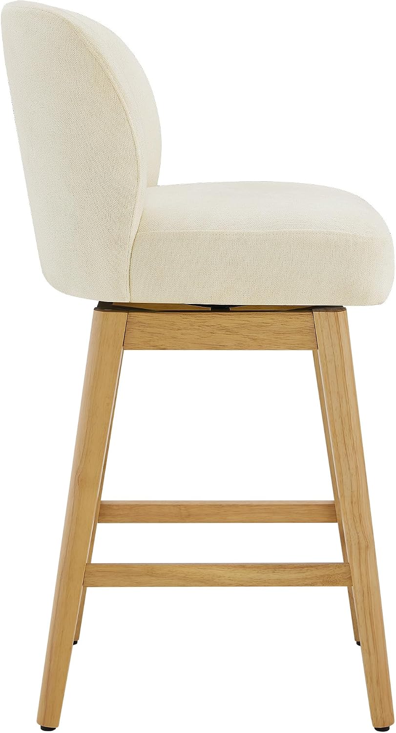 CHITA 26.8" Swivel Counter Stool, Set of 2, Cream Chenille