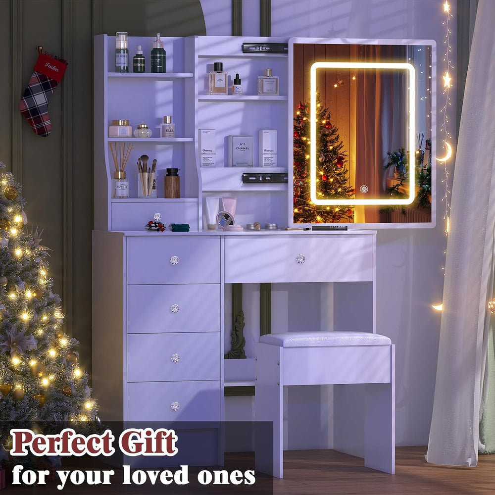 Umeiga Small Vanity Desk with Mirror and Lights, 32" Makeup Vanity Table...