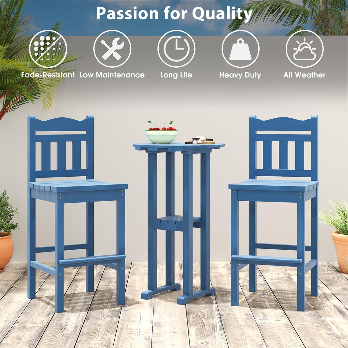 Sundale Outdoor 39 Inches Height Adirondack Bar Table, Patio HDPE Pub Height Round, All Weather High Top Bistro Desk for Outside Table Porch Balcony Poolside, Navy Blue