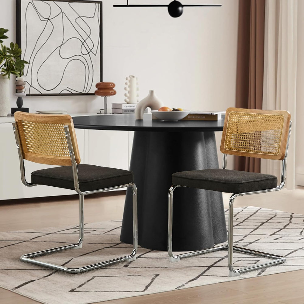 Rattan Dining Chairs Set of 4,Upholstered Mid-Century Modern Dining Room Chai...
