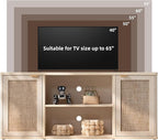 LEYAOYAO Rattan TV Stands for Living Room, Boho TV Cabinet with Storage and Open Shelf, Rustic Wood Entertainment Center, Media Console for 50-65 Inch TV, Light Wood