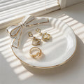 Ceramic Ring Dish with Bow,Engagement Wedding Gifts for Women-Decorative Jewelry Tray for Rings,Earrings,Trinket Tray Plate,Key Bowl-Birthday Basket Gift Idea for Women
