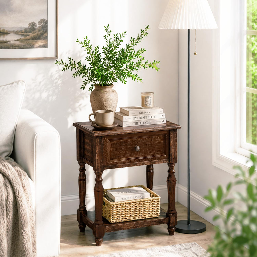 YUNMUARY-Solid Wood Nightstand,Entryway Table with Storage,Side Tables with D...