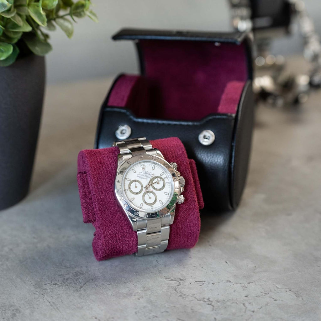 DailyWatch | Personalized Watch Roll Travel Case For 1 Watches - Handmade Genuine Leather Travel Case With Custom Engraving of Name or Initials - Black Cherry