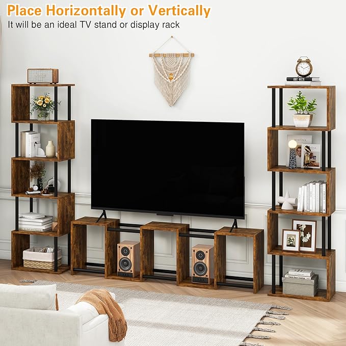 IBUYKE 6-Tier Tall Bookshelf,S-Shaped Geometric Bookcase, Wood Display Shelve...
