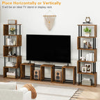 IBUYKE 6-Tier Tall Bookshelf,S-Shaped Geometric Bookcase, Wood Display Shelves with Storage,Industrial Bookshelf for Living Room Bedroom, Home Office, Rustic Brown WBC016H