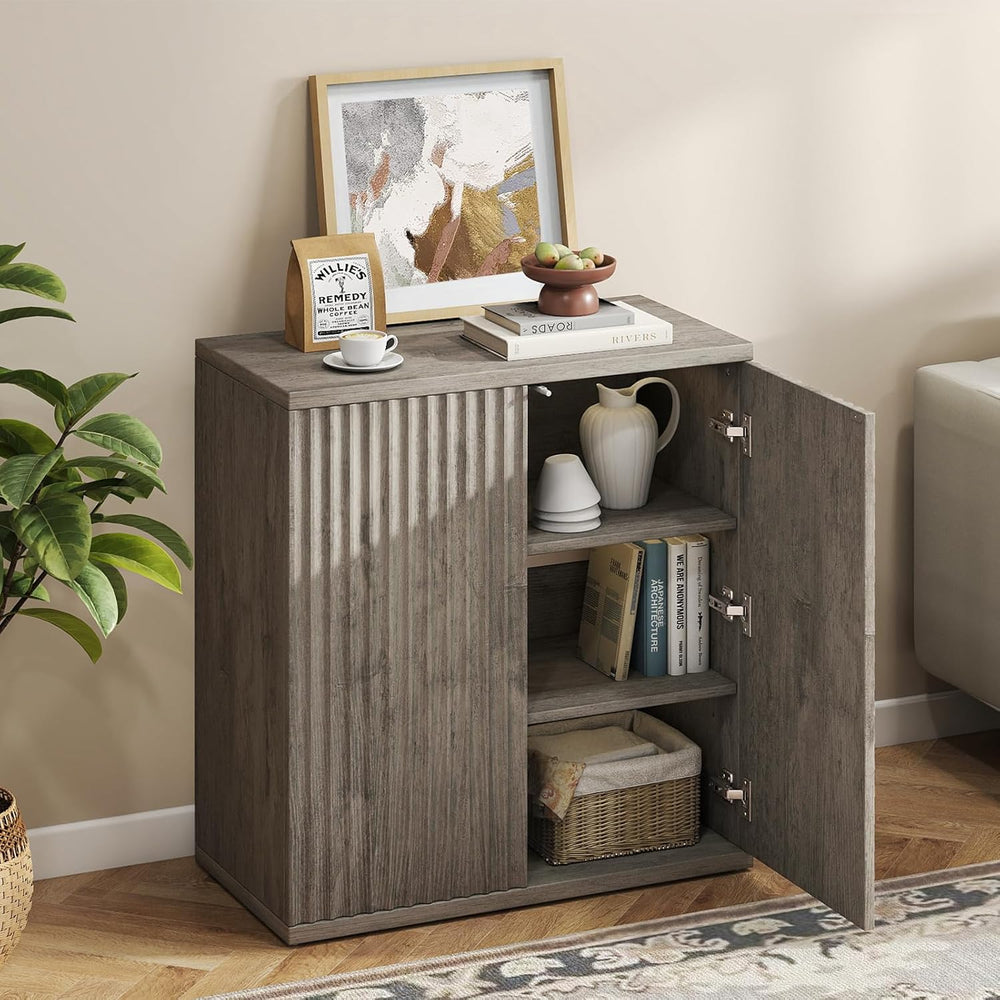 Fluted Sideboard Buffet Cabinet with Storage, Wood Sideboard Cabinet with Doo...