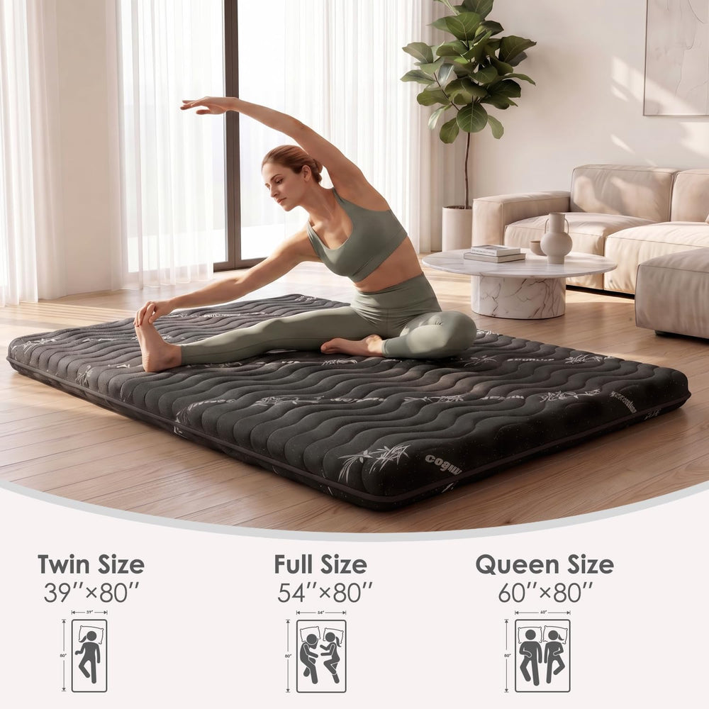 Japanese Floor Futon Mattress, 3.5" Thick Viscose Derived from Bamboo, T...