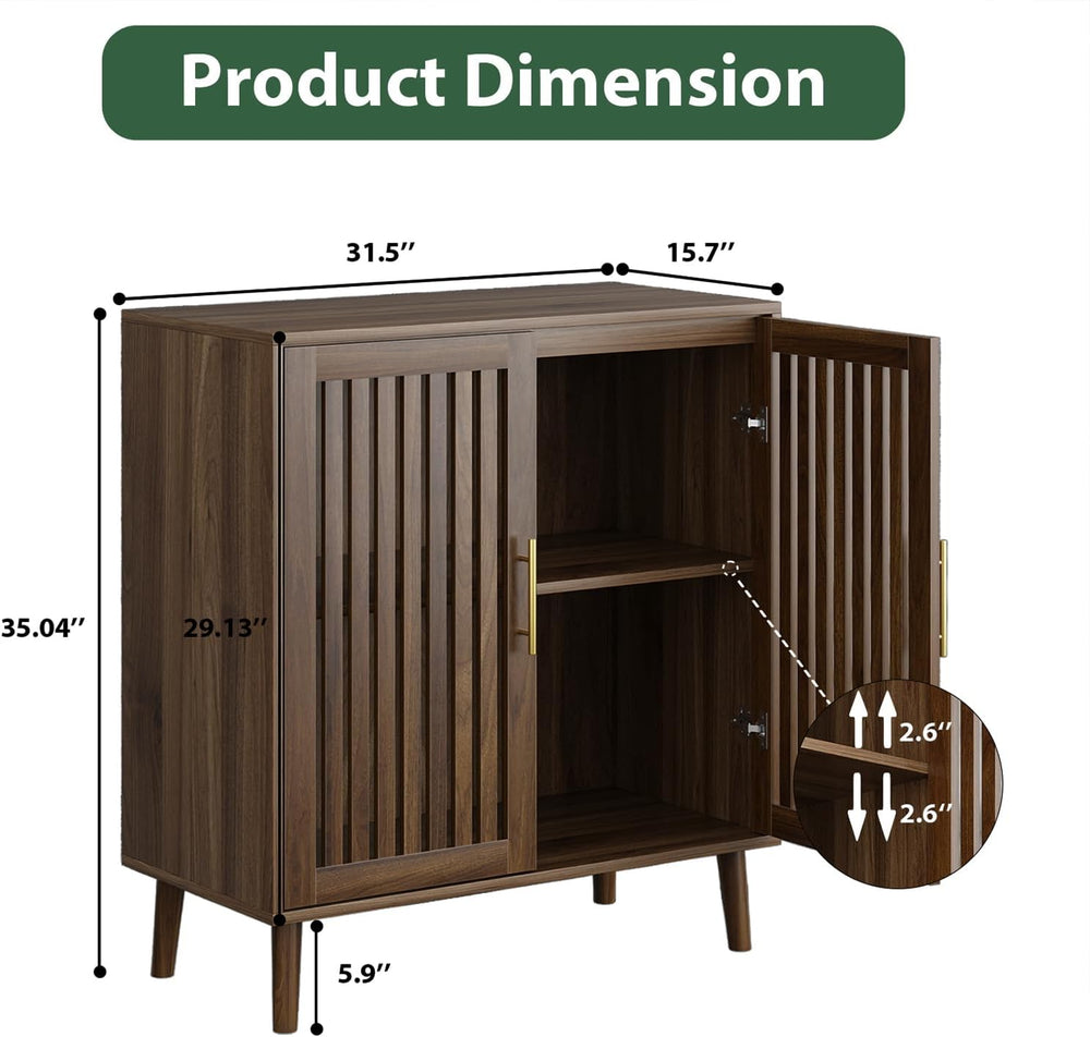 Buffet Cabinet with Storage Walnut Sideboard with Grille Doors&Adjustable...