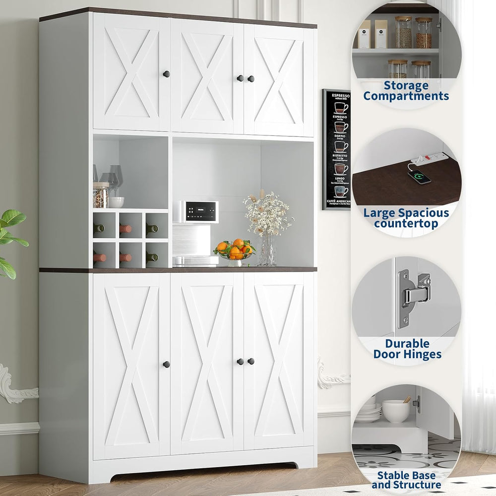 IDEALHOUSE 71" White Farmhouse Kitchen Pantry Cabinet with Wine Rack &am...