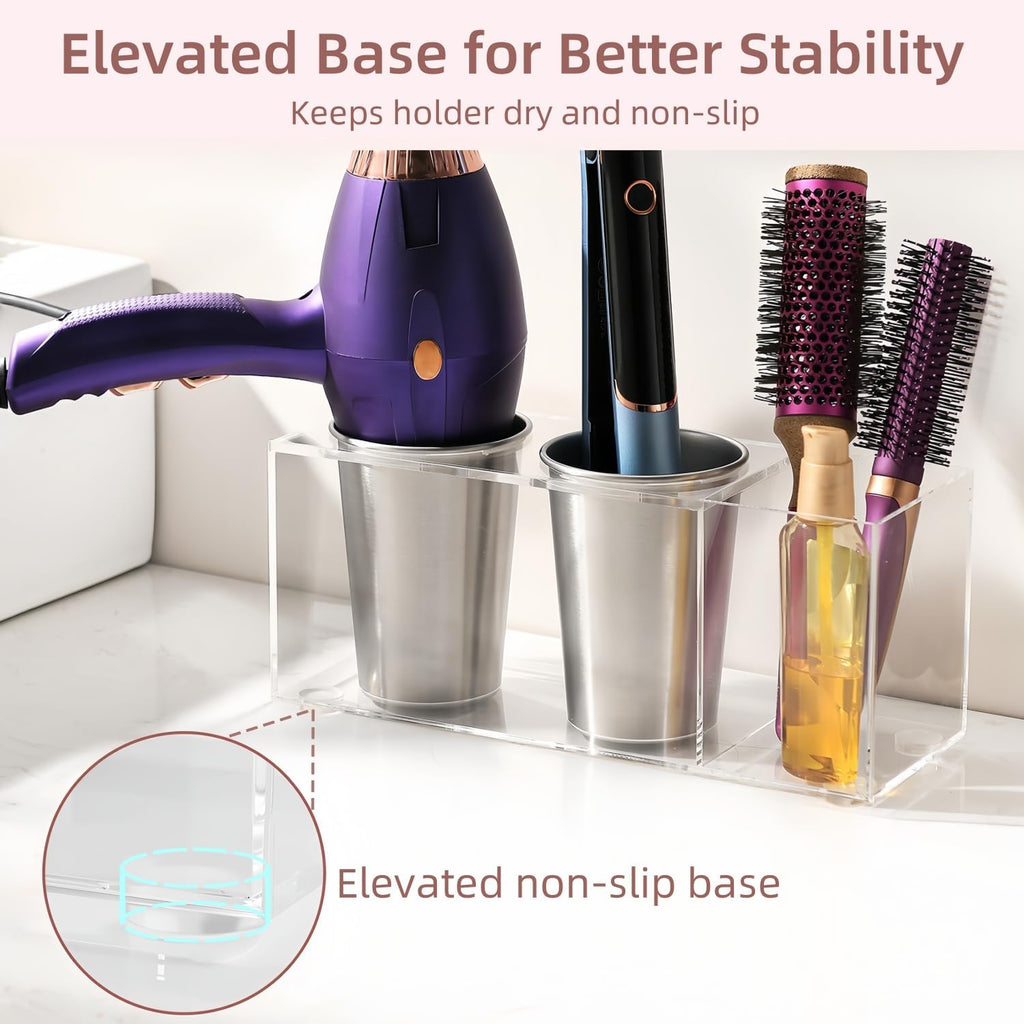 Hair Tool Organizer, Hot Tools Organizer Countertop/Wall Mount, Thick Acrylic Hair Tools Organizer with Anti-Slip Steel Cups, Hair Tool Holder for Bathroom & Vanity Storage UEMUSI