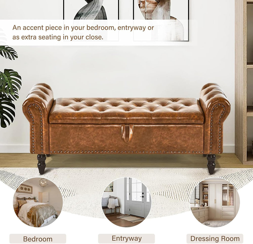 Furnimart Storage Bedroom Bench for End of Bed, Faux Leather Upholstered Stor...