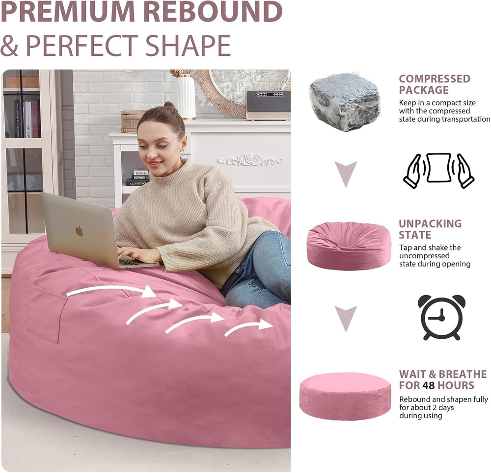7FT Bean Bag Chair, Large Bean Bag Chairs with Memory Foam Filled, Fluffy Bea...