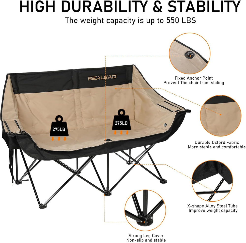 REALEAD Heated Double Camping Chair - Heated Loveseat Camping Chairs for Adul...