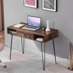VECELO 39.3" Home Office Work Table with Drawers,Computer Desk with Hairpin Legs for Writing/Study,Rustic Brown