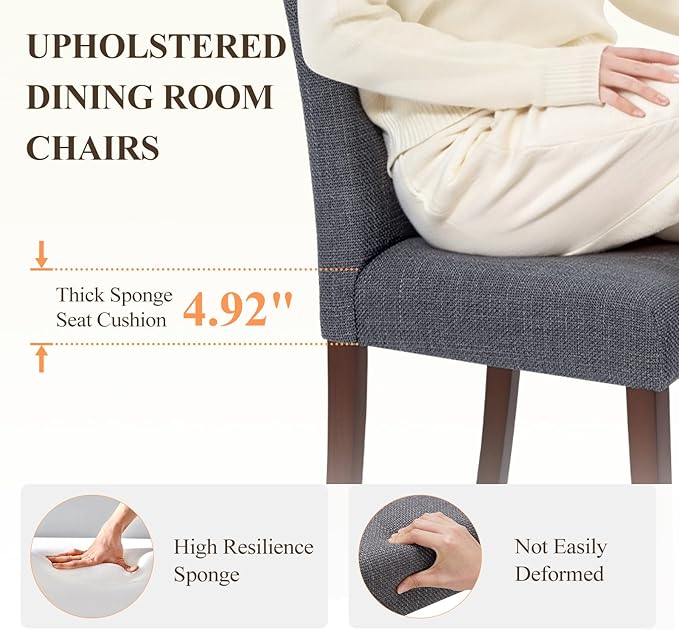 Upholstered Parsons Dining Chairs Set of 6, Modern Dining Room Chairs with Back, Fabric Kitchen Side Chairs with Wood Legs for Dinner Farmhouse Restaurant, Dark Grey