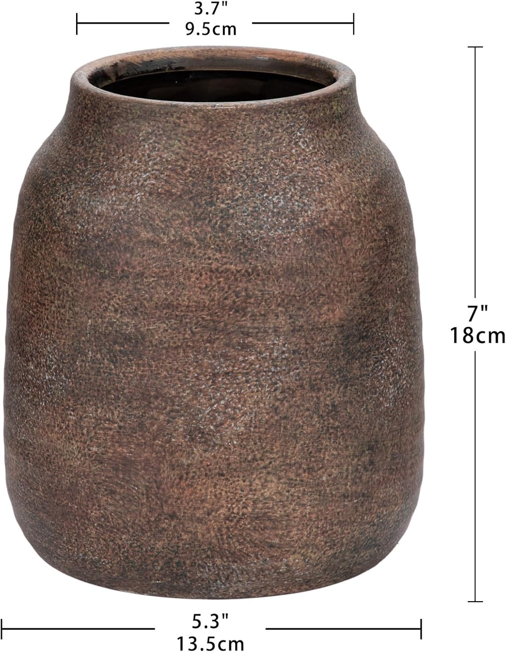 Briful Rustic Ceramic Vase 7” Tall – Handcrafted Vintage Pottery Flower Vase with Distressed White-Wash Finish – Farmhouse Decorative Accent for Table, Shelf, Mantel (Not Watertight), Brown