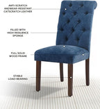 Dining Chairs Set of 6, Button Tufted Parsons Upholstered Chairs with Solid Wood Legs, Mordern Fabric Kitchen Chairs for Dining Room, Blue