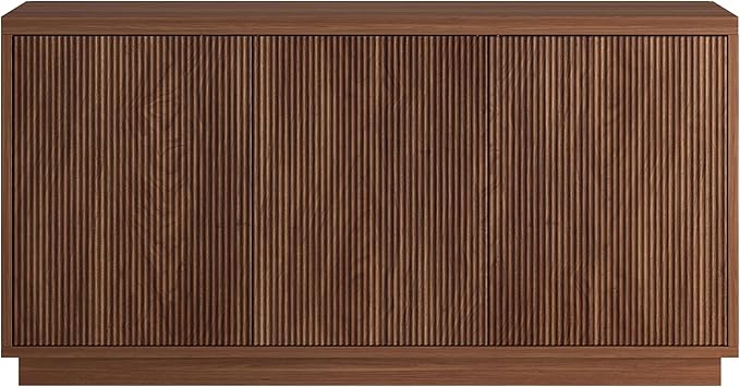 Henn&Hart Fluted TV Stand for TVs up to 55'' with 3 Swing Out Ribbed Doors and Adjustable Shelves for Living Room, Family Room, or Office, Medium Walnut