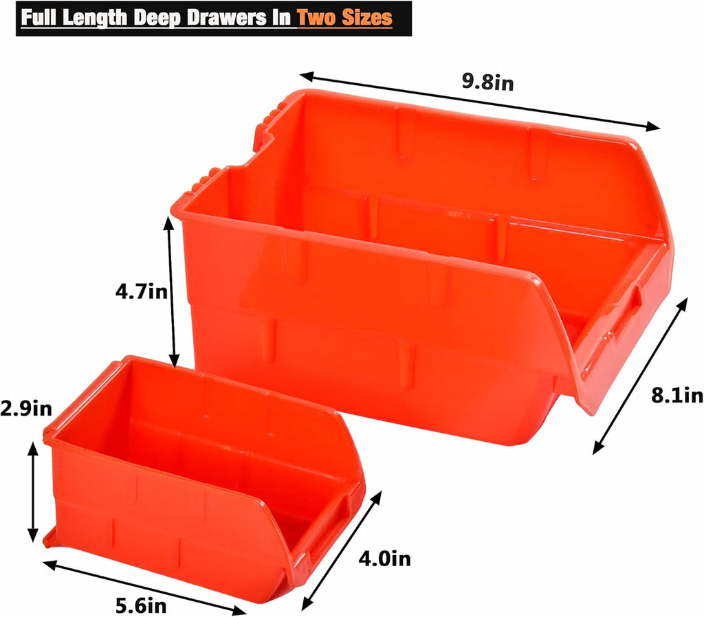 Wallmaster Wall Mounted Storage Bins, Wall Storage Bins Parts Rack 10 Bins&3 Rails Wall Mount Tool Organizer Hardware Storage Organizer (Orange)