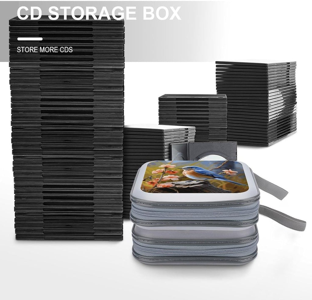 Eastern Bluebird DVD Case, 40 Capacity CD Case Holder with Zippers, Portable CD Holder Hard Plastic Disc Cases Personalized DVD Wallet Organizer for Car Home Travel