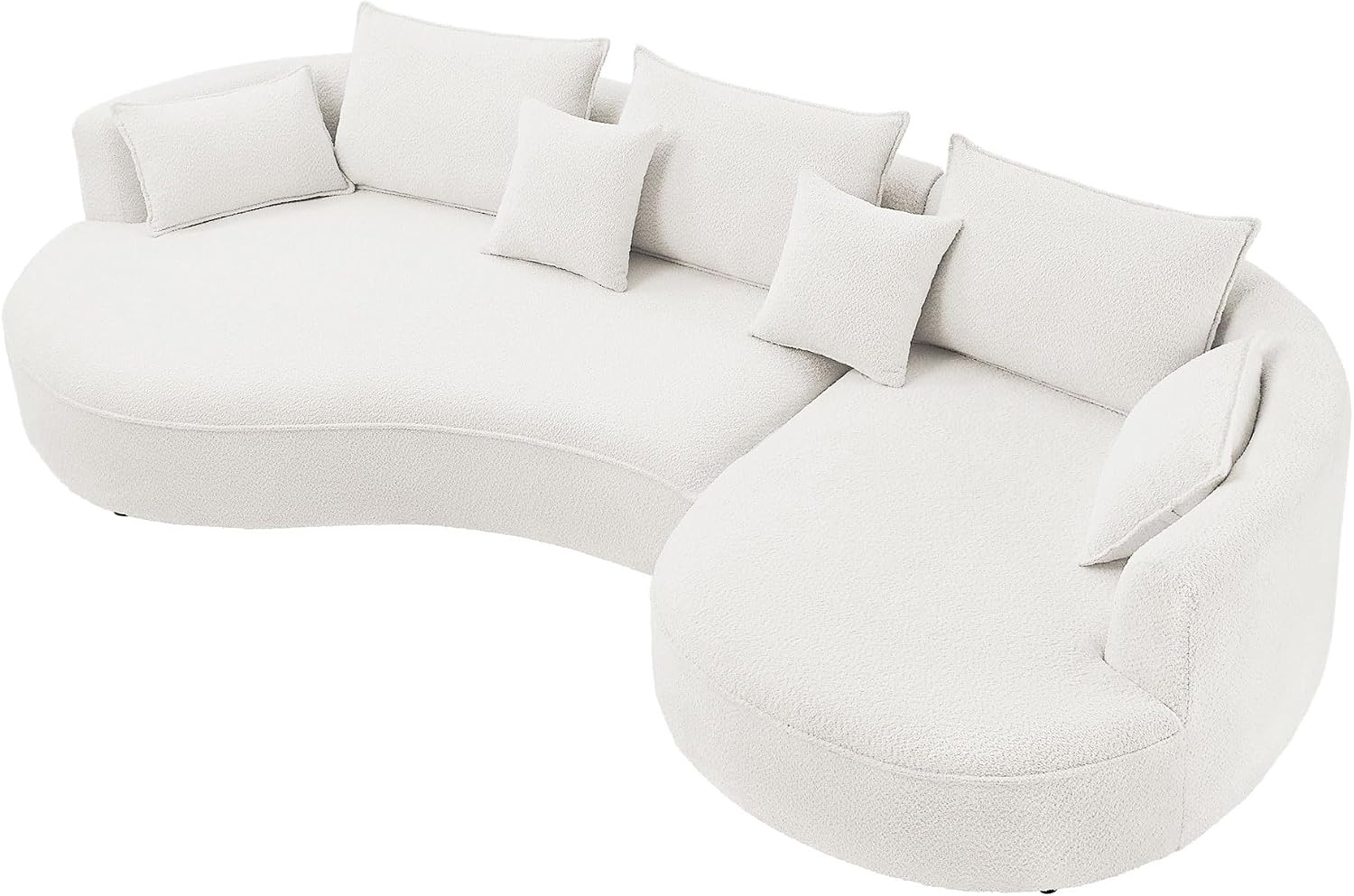 KEVINSPACE 128.15" Sofa Couch Modern Curved Cloud Round Sectional Couches Comfy with Pillows Luxury Chaise L Shape Upholstery for Living Room Apartment White Right Hand Facing
