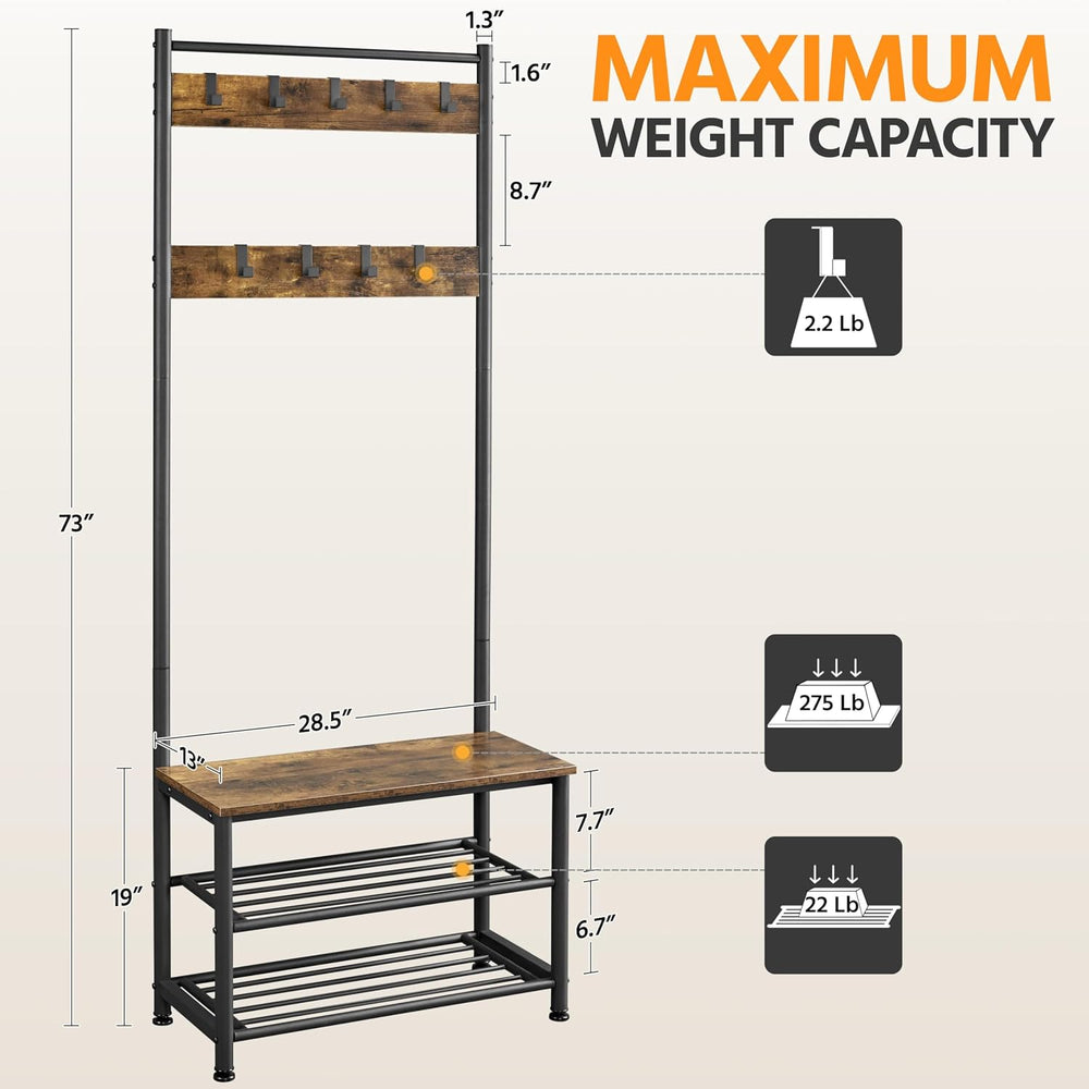 Yaheetech 3-in-1 Hall Tree with Bench, Shoe Rack for Mudroom, Rustic Brown