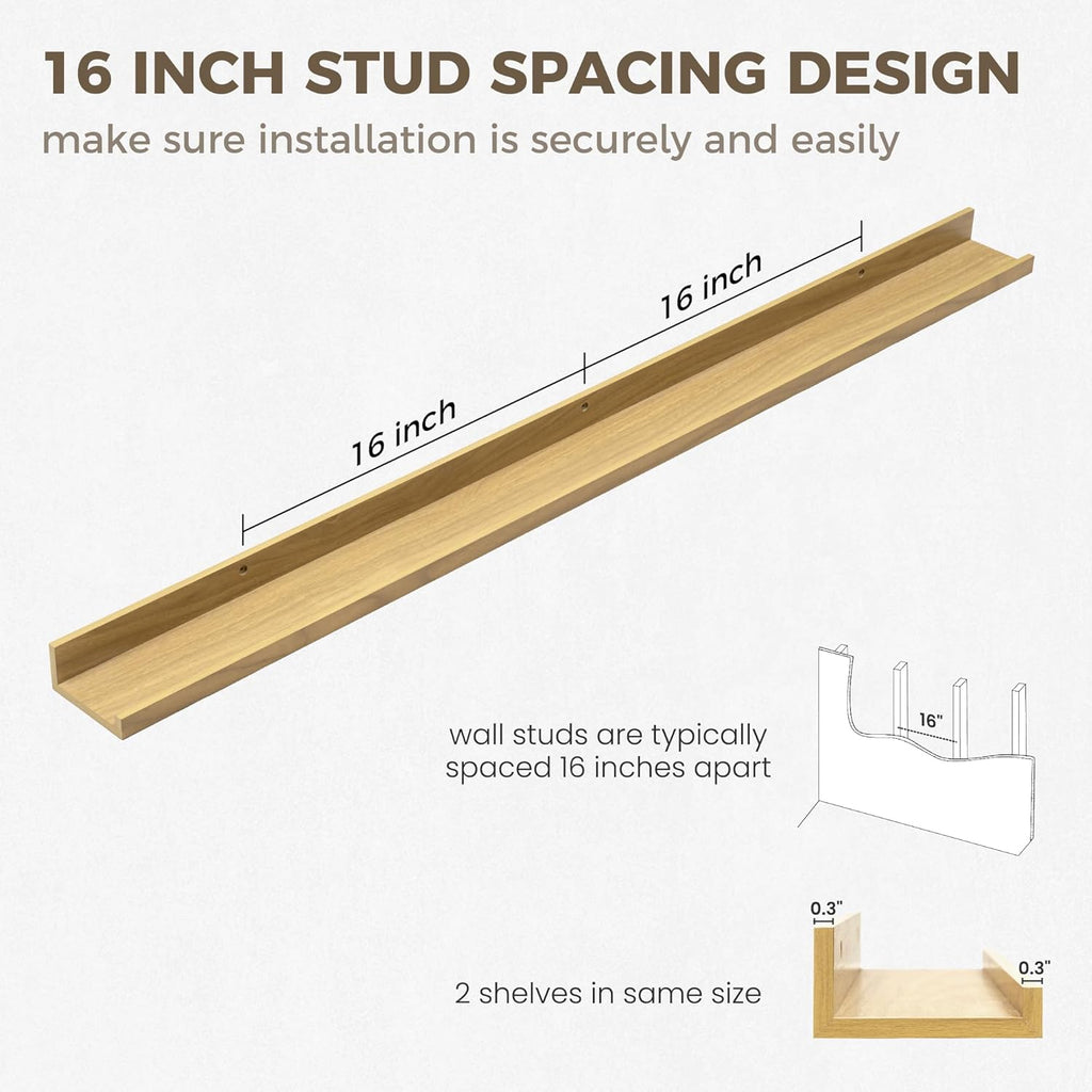 Axeman Oak Floating Shelves | 48 Inch Picture Ledge Shelf Set of 2 | Rustic Oak Picture Shelf for Wall with Ledge | Floating Shelves with Lip | Photo Ledge Shelves